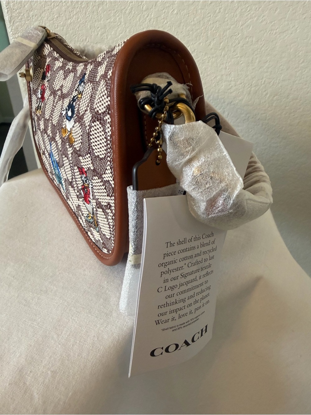 Coach Brown Signature Disney embroidered Shoulder Bag with Multicolor Characters - Picture 3 of 3